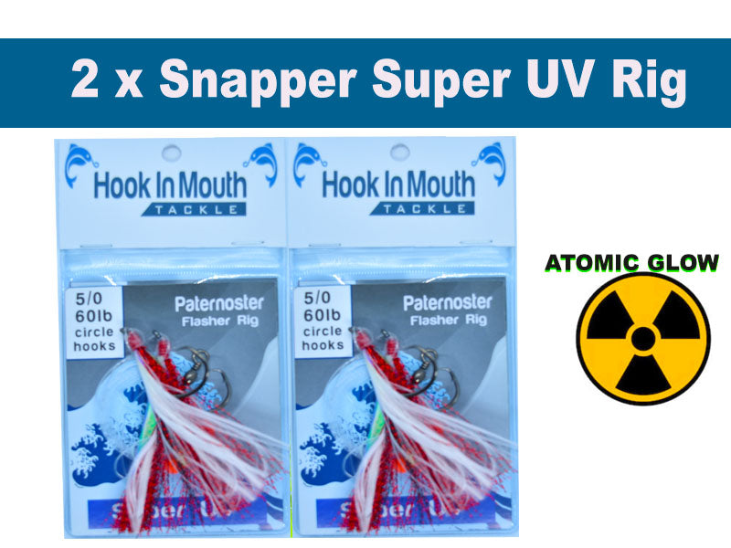 Red Super UV Snapper Rig Size 5/0 Circle Hooks with Atomic Glow 60lb P –  Hook in Mouth Tackle