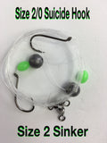 Running Sinker - 2/0 Octopus Beak Hooks on 15lb Leader - Size 2 Ball Sinker