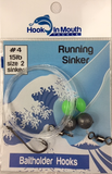 Running Sinker - #4 Baitholder Hooks on 15lb Leader - Size 2 Ball Sinker