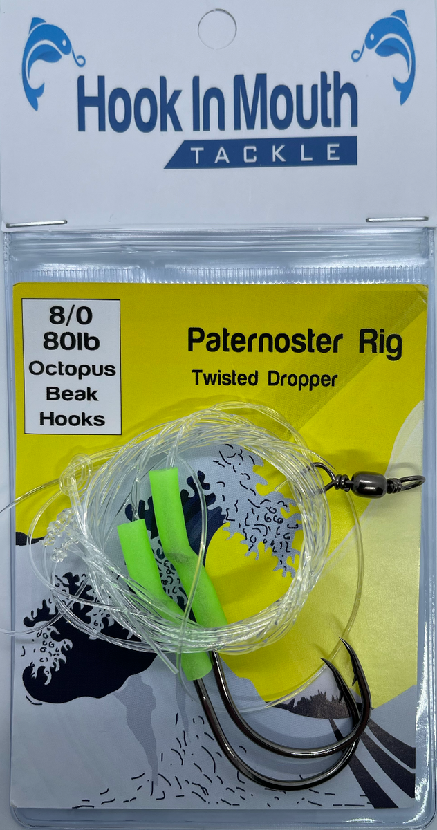 Twisted Paternoster Rig 8/0 Octopus Hooks 80lb Leader – Hook in Mouth Tackle