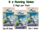 Running Sinker - #2 Baitholder Hooks on 15lb Leader - Size 1 Ball Sinker