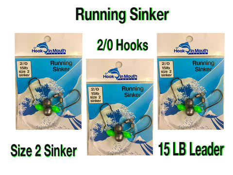 Running Sinker - 2/0 Octopus Beak Hooks on 15lb Leader - Size 2 Ball Sinker