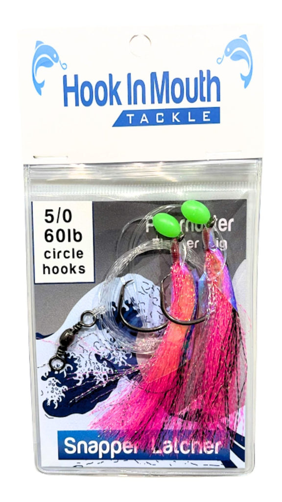 Snapper Snatcher  Pink 5/0 Circle Hooks on 60lb Leader – Hook in Mouth  Tackle