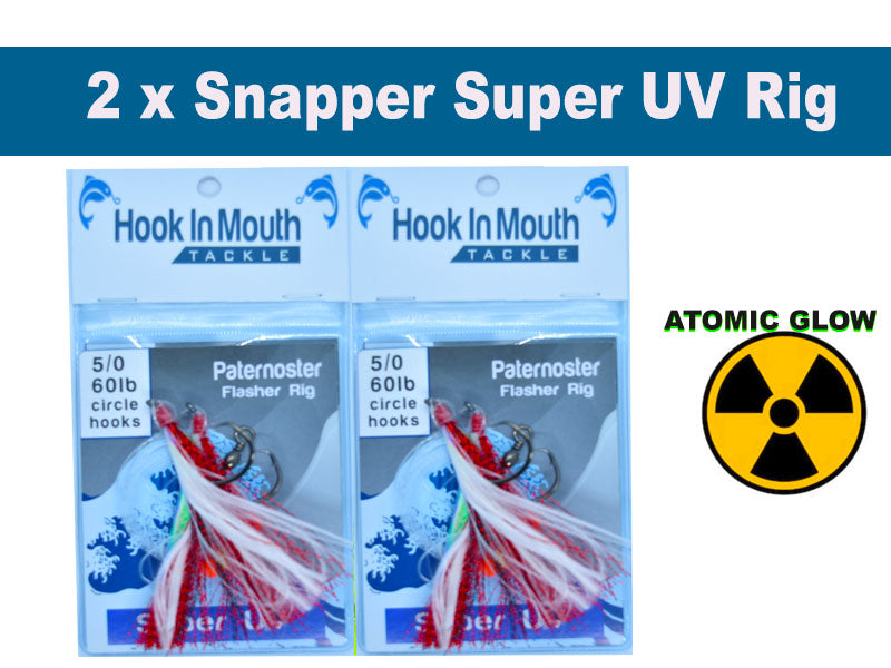 Basic Red Snapper Rig Red Super UV Snapper Rig Size 5/0 Circle Hooks with Atomic Glow 60lb P ...