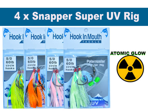 Mixed Pack - Super UV Snapper Rig Size 5/0 Circle Hooks with Atomic Glow 60lb Paternoster | Snapper Snatcher