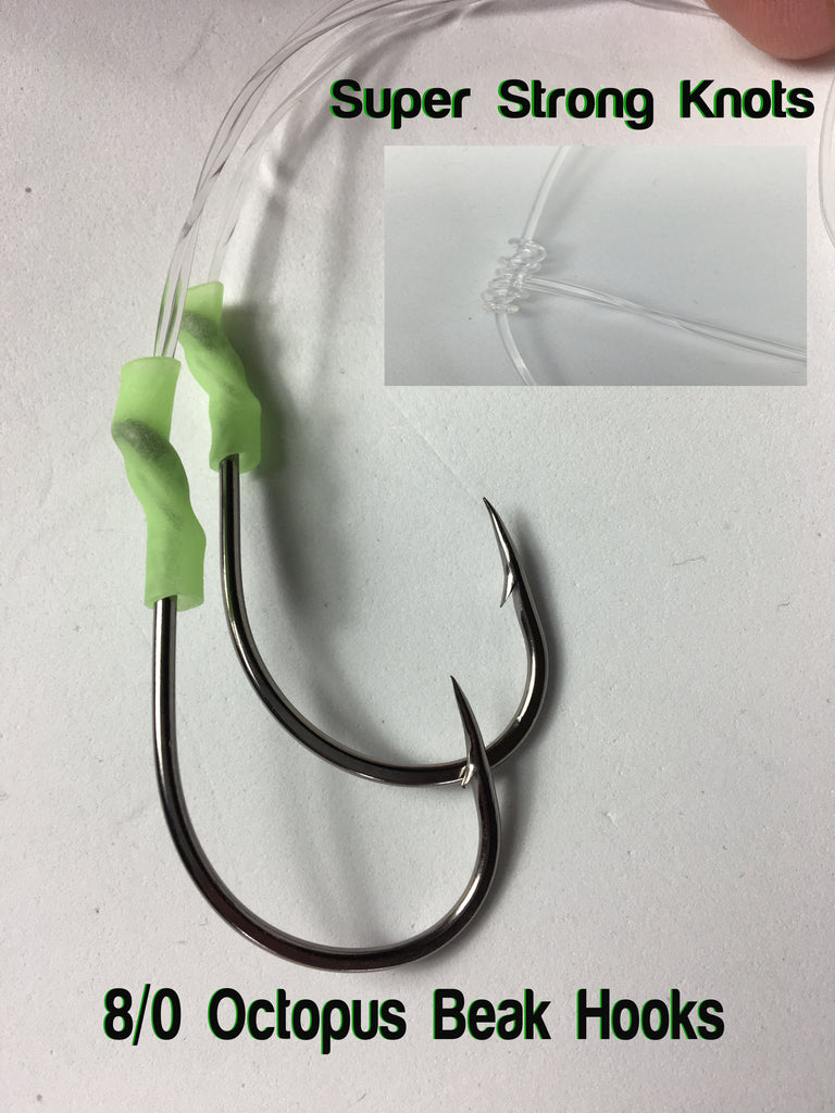 Twisted Paternoster Rig 8/0 Octopus Hooks 80lb Leader – Hook in Mouth Tackle