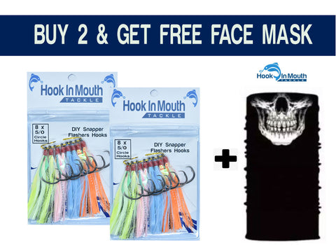 2 Packs of Snapper DIY 5/0 Hooks + FREE Skull Face Mask