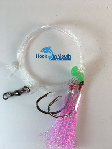 Latcher Pink 5/0 Circle Hooks on 60lb Leader