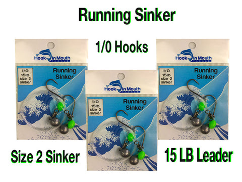 Running Sinker - 1/0 Octopus Beak Hooks on 15lb Leader - Size 2 Ball Sinker