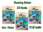 Running Sinker - 3/0 Octopus Beak Hooks on 15lb Leader - Size 1 Ball Sinker