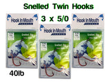 Copy of 3 x Twin Snelled Rig 5/0 Suicide Hooks Loaded on 40lb Leader